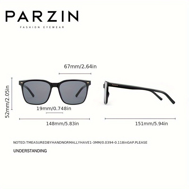 PARZIN, Classic Black Square Fashion Glasses, TR Frame Nylon Lens Polarized Glasses, For Men & Women - Veloxea