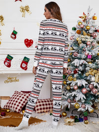 Christmas Graphic Print Two-piece Set, Crew Neck Long Sleeve Tops & Long Length Pants Outfits, Women's Clothing