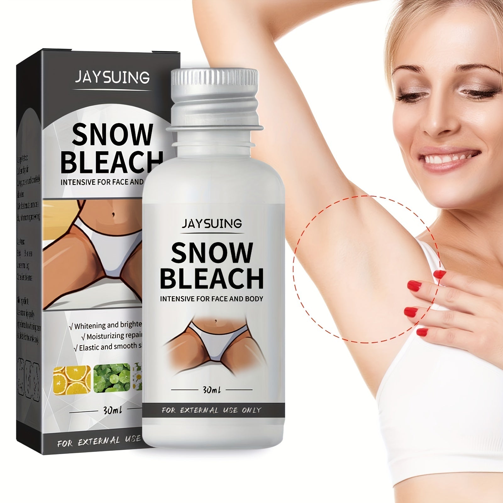 1.01oz Powerful Snow Bleach Cream For Private Part, Underarm, Face And Body Skin Bleaching - Effective Daily Skin Care For Dark Skin - Veloxea