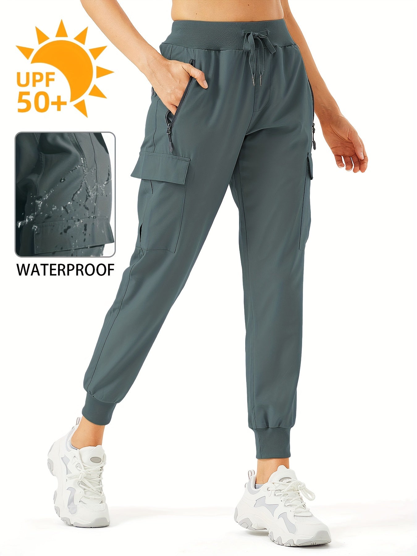 Women's Cargo Joggers Hiking Pants Lightweight Camping Quick Dry Water Resistant UPF 50+ Zippered Pockets - Veloxea