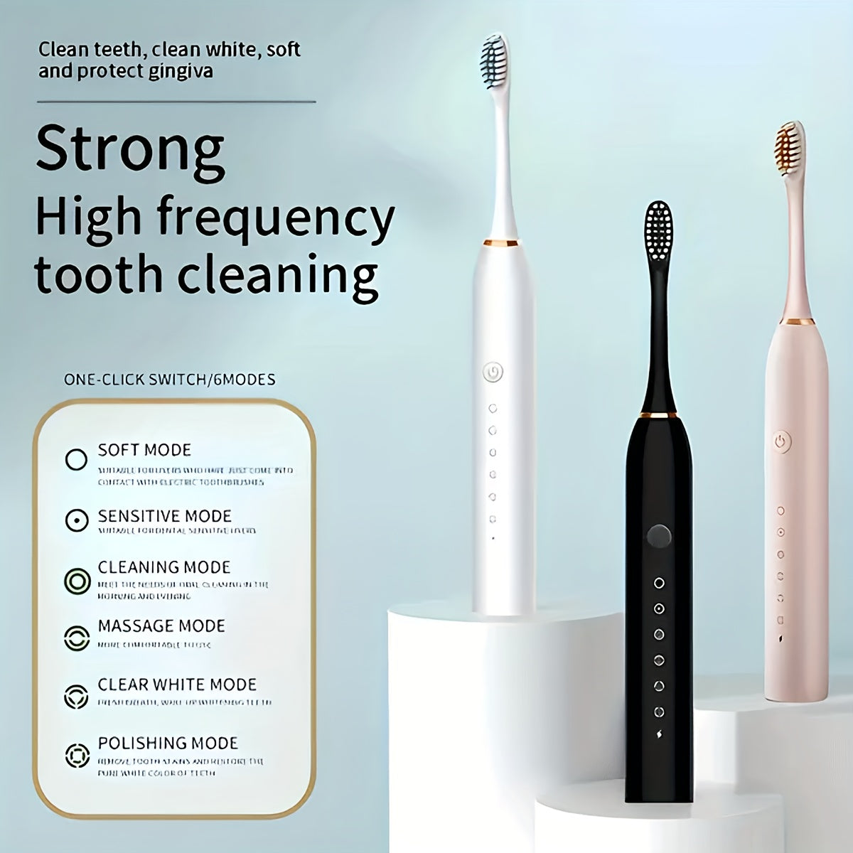 Electric Toothbrush With 6 Modes And A Smart Timer, Suitable For Both Men And Women, Rechargeable USB Electric Toothbrush, Oral Hygiene, 4/8 Replacement Heads, Sensitive Gums And Teeth Special Soft Toothbrush - Veloxea