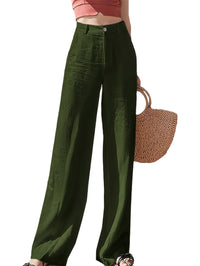 Solid Color Straight Leg Pants, Casual High Waist Loose Pants For Spring & Summer, Women's Clothing