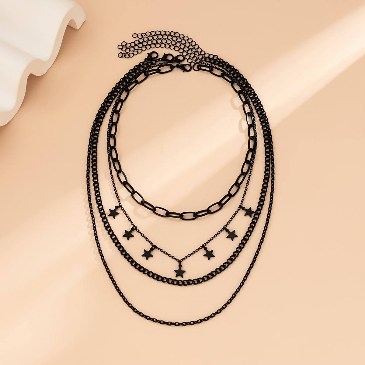 4pcs Gothic Black Star Element Pendant Tassel Hip Hop Retro Chain Necklace Set Party Jewelry For Women - Veloxea
