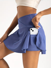 women's high-waist Athletic Skirt Shorts, 2-in-1 Tennis Skort with Pockets, Cross-Waist yoga gym running Sports Skirt, Quick-Dry Fitness Activewear - Veloxea