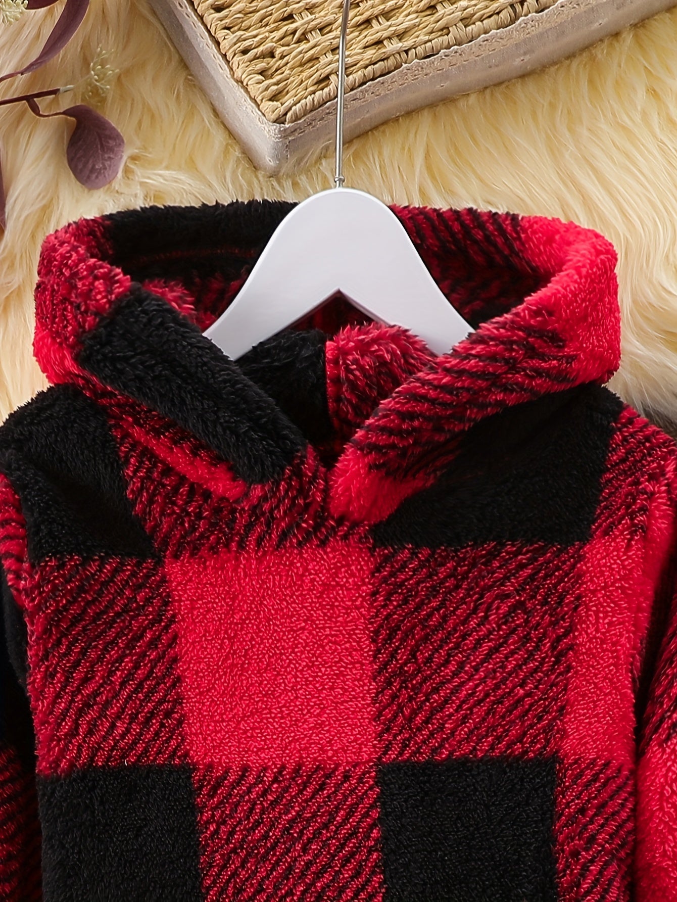 Plaid Long Sleeve Hooded Dress Girls Comfy Dress Fall Winter Christmas Gift - Veloxea