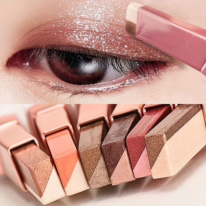 6-Piece Dual-Tone Eyeshadow Stick Set - Matte & Shimmer Finish, Easy Blend For Beginners, Pink & Mixed Colors - Veloxea