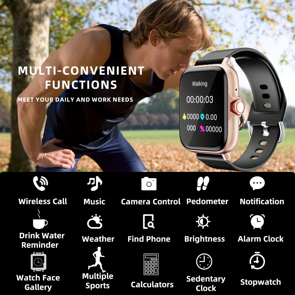 Waterproof Smart Watch, 1.83'' Full Touch Screen Display With Message, Answer Make Call Smartwatch Sleep Monitoring, Sports Pedometer - Veloxea