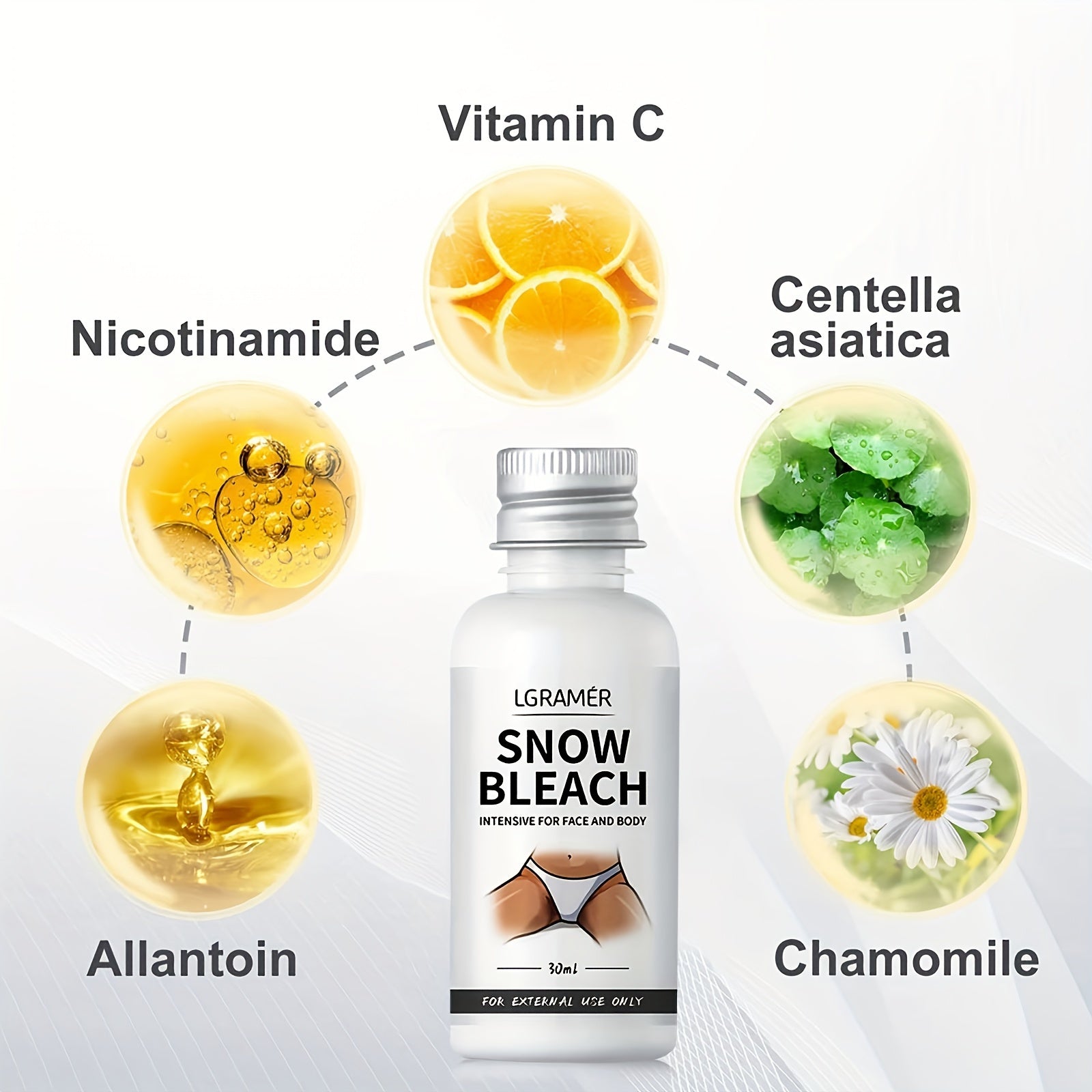 1.01oz Powerful Snow Bleach Cream For Private Part, Underarm, Face And Body Skin Bleaching - Effective Daily Skin Care For Dark Skin - Veloxea