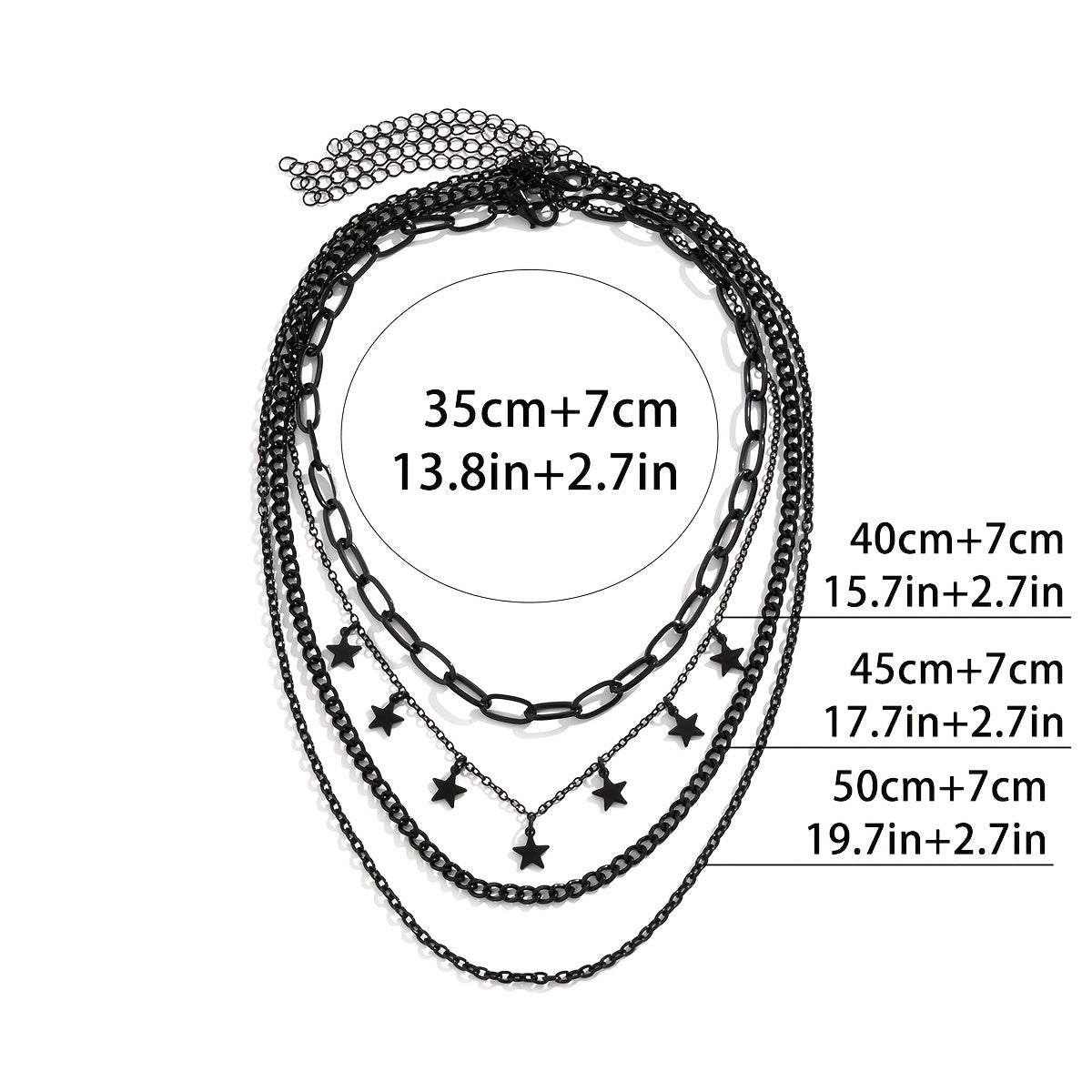 4pcs Gothic Black Star Element Pendant Tassel Hip Hop Retro Chain Necklace Set Party Jewelry For Women - Veloxea