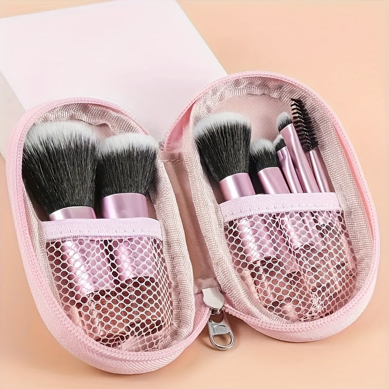 10-Piece Mini Travel Makeup Brush Set - Sleek & Minimalist Design with Portable Storage Bag, High-Quality Cosmetic Brushes for Versatile Makeup Application, Ideal Travel Essentials for Beauty Enthusiasts - Veloxea
