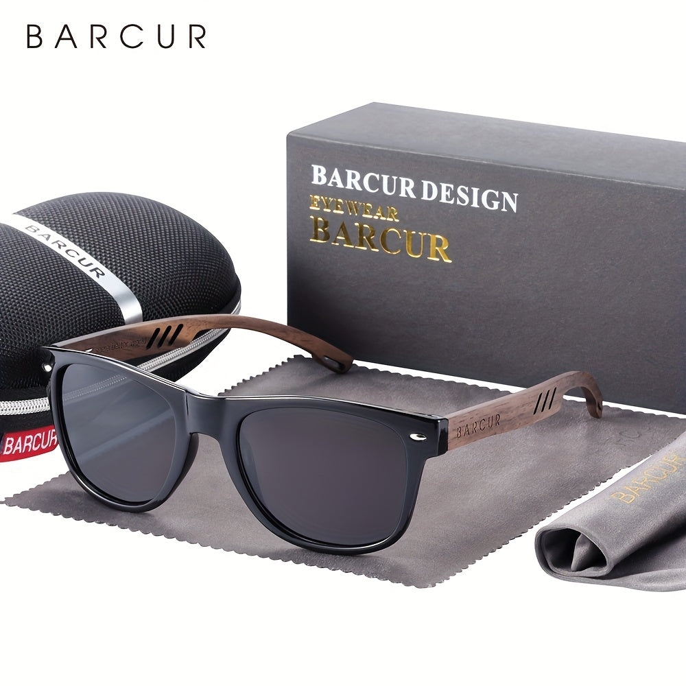 BARCUR, Classic Cool Wooden Temples Sunglasses, UV400 Polarized Sunglasses, For Men Women - Veloxea