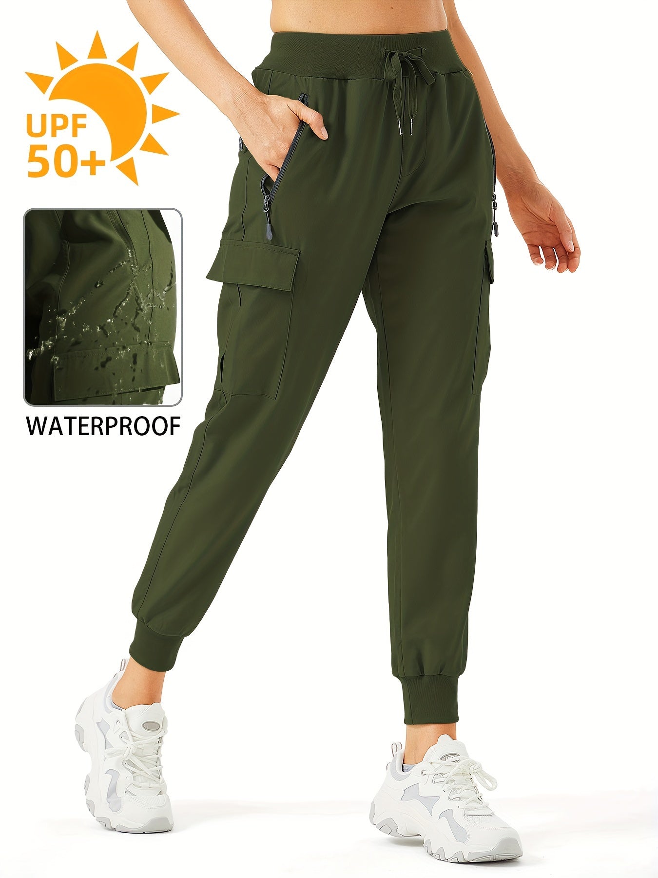 Women's Cargo Joggers Hiking Pants Lightweight Camping Quick Dry Water Resistant UPF 50+ Zippered Pockets - Veloxea