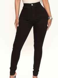 Solid Slim Long Length Corset Leg Pockets Back Button Pants, Casual Elastic High Waist Pants, Women's Clothing