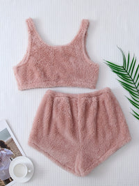 Cartoon Bear Print Pajama Set, Crew Neck Tank Top & Elastic Waistband Shorts, Women's Sleepwear & Loungewear - Veloxea