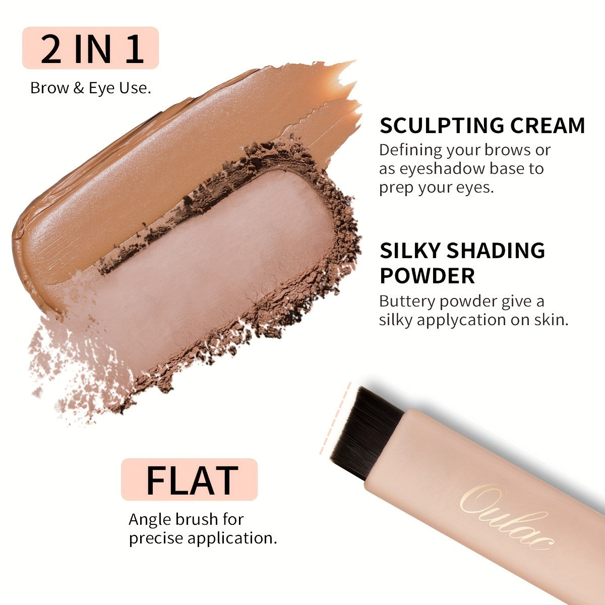 Oulac 2-in-1 Dual Color Eyebrow Powder, Long-Lasting Instant Eyebrow Powder
