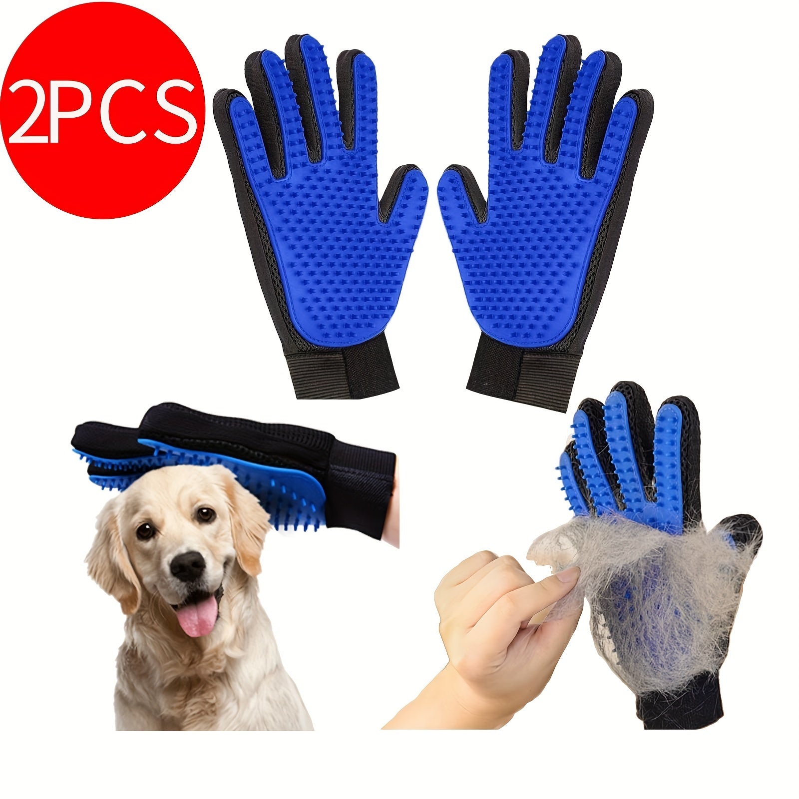 2pcs 2-in-1 Pet Grooming Glove Brush for Dogs and Cats - Fur and Hair Removal Mitt with Massage and Deshedding Benefits - Veloxea