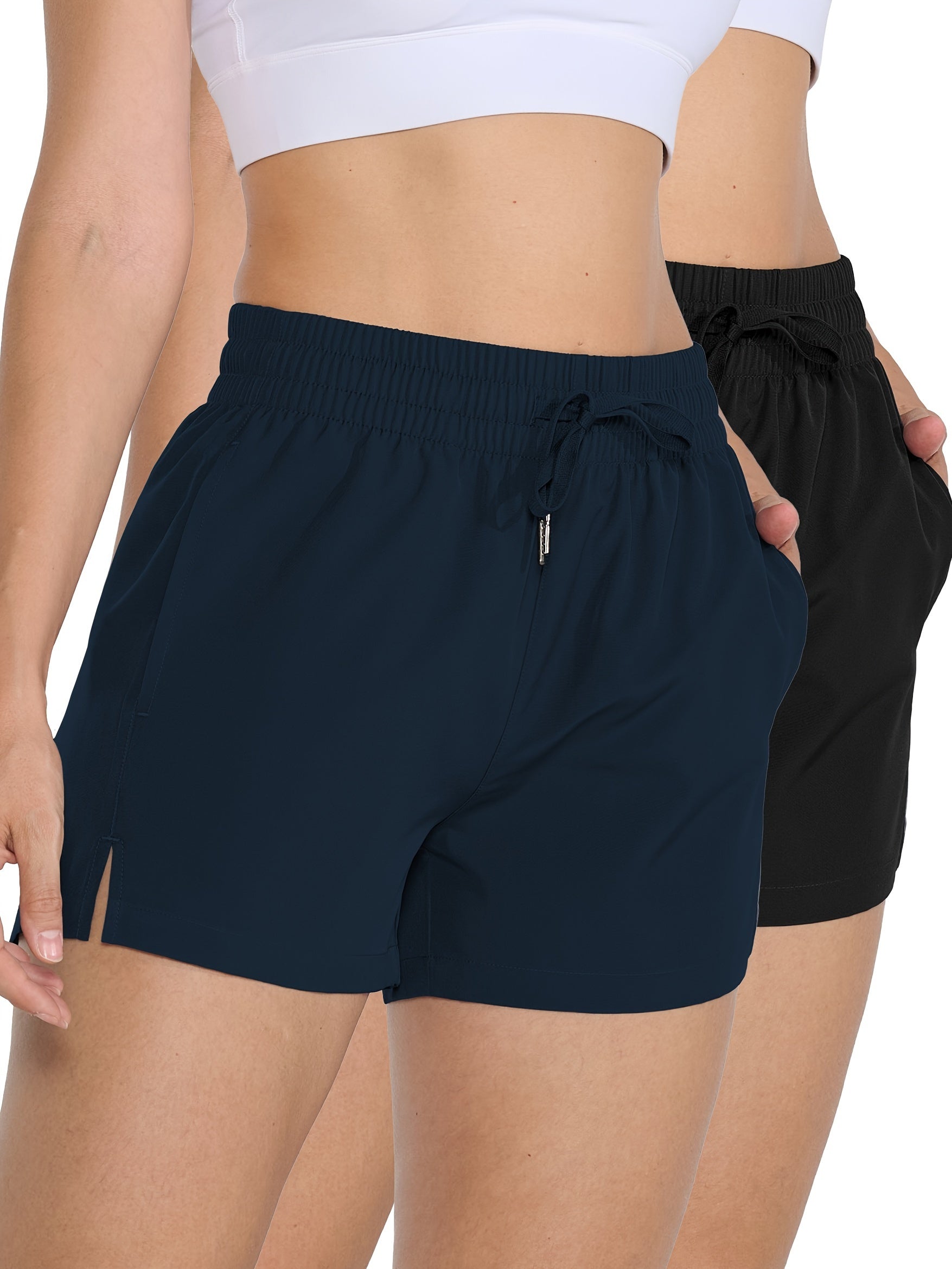 2 Pack 3" Womens Athletic Shorts Basic Running Shorts Lightweight Quick Dry Gym Workout Shorts With Pockets - Veloxea