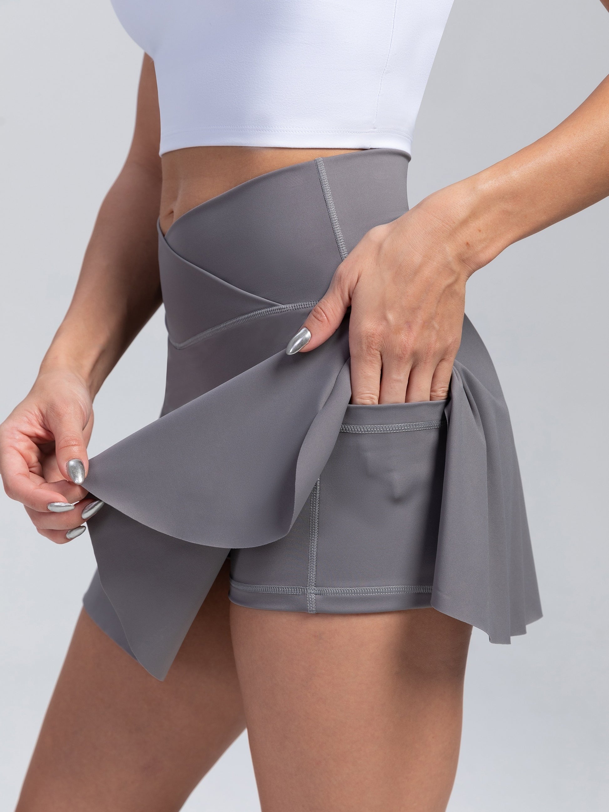 women's high-waist Athletic Skirt Shorts, 2-in-1 Tennis Skort with Pockets, Cross-Waist yoga gym running Sports Skirt, Quick-Dry Fitness Activewear - Veloxea