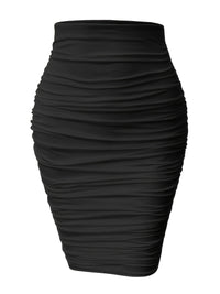 Solid Color Shirred Waist Skirt, Vacation Bag Hip Skinny Knitted Skirt For Every Day, Women's Clothing - Veloxea