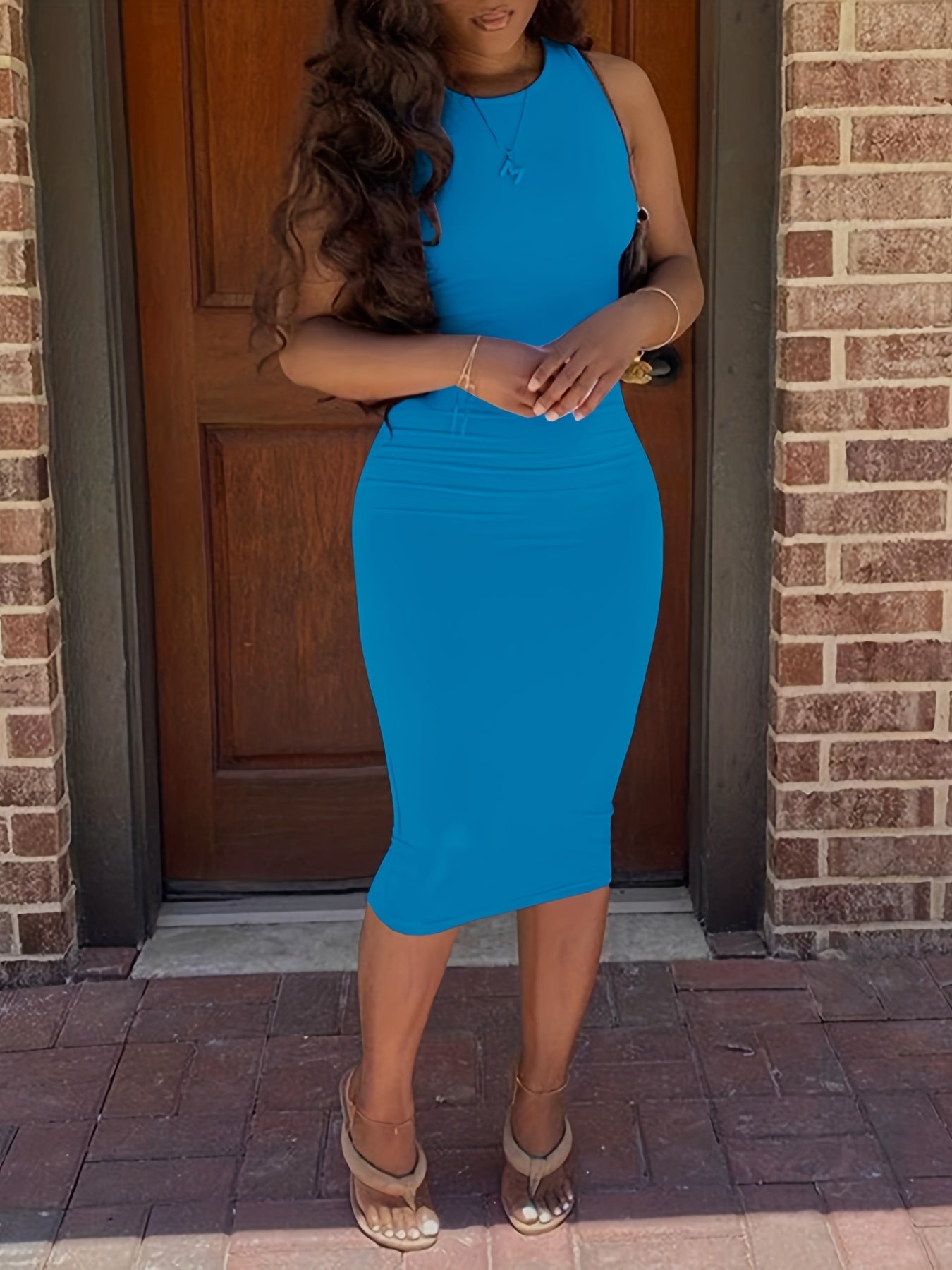 Bodycon Crew Neck Dress, Casual Sleeveless Tank Dress, Women's Clothing