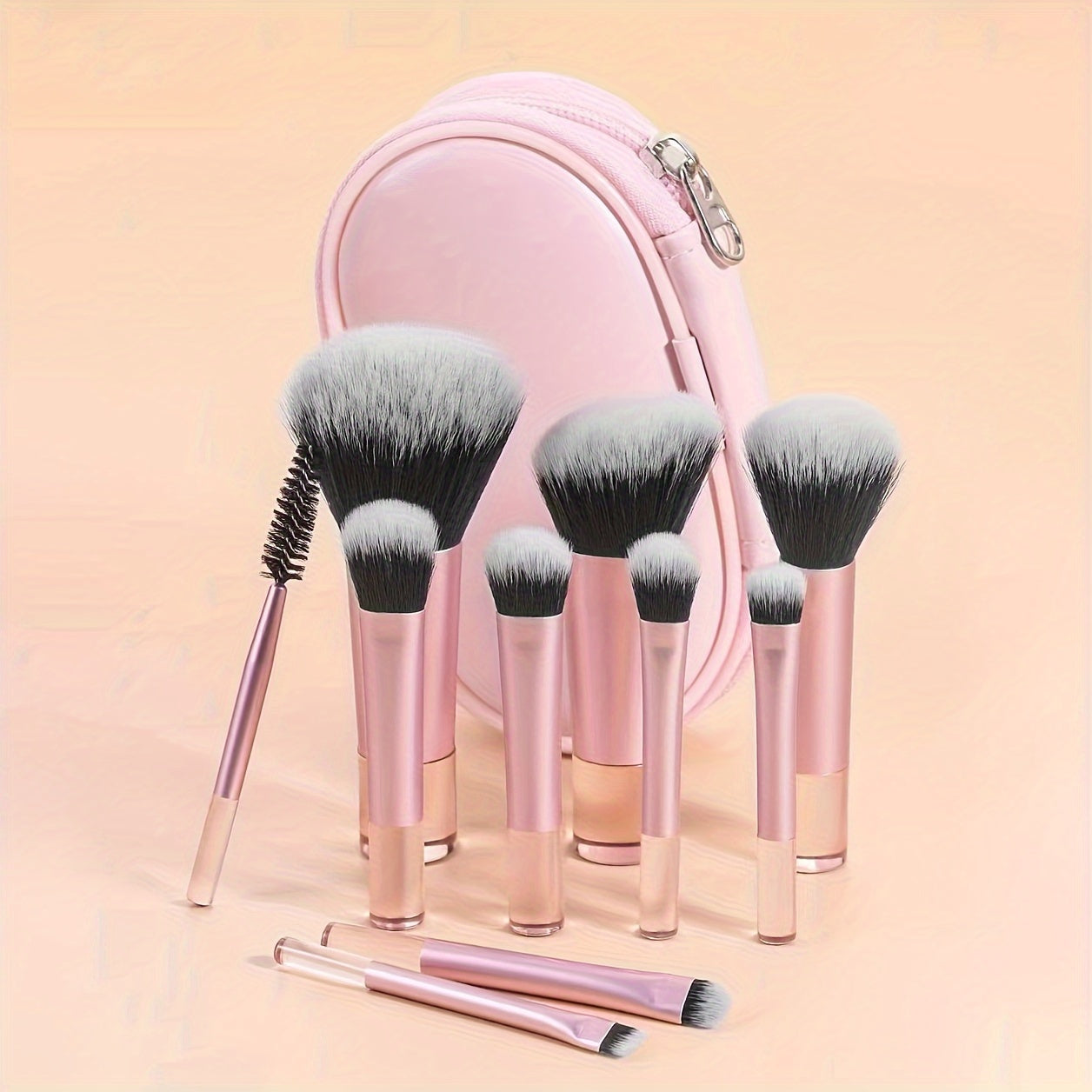 10-Piece Mini Travel Makeup Brush Set - Sleek & Minimalist Design with Portable Storage Bag, High-Quality Cosmetic Brushes for Versatile Makeup Application, Ideal Travel Essentials for Beauty Enthusiasts - Veloxea