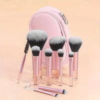 10-Piece Mini Travel Makeup Brush Set - Sleek & Minimalist Design with Portable Storage Bag, High-Quality Cosmetic Brushes for Versatile Makeup Application, Ideal Travel Essentials for Beauty Enthusiasts - Veloxea