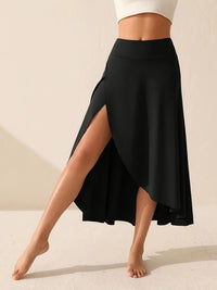 Women's Solid Color Sports Skort, High Waist, Asymmetrical Hem, Open-Knit Fabric, Casual Activewear