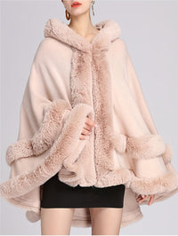 Solid Faux Fur Trim Cape, Elegant Thermal Tiered Cape For Fall & Winter, Women's Clothing