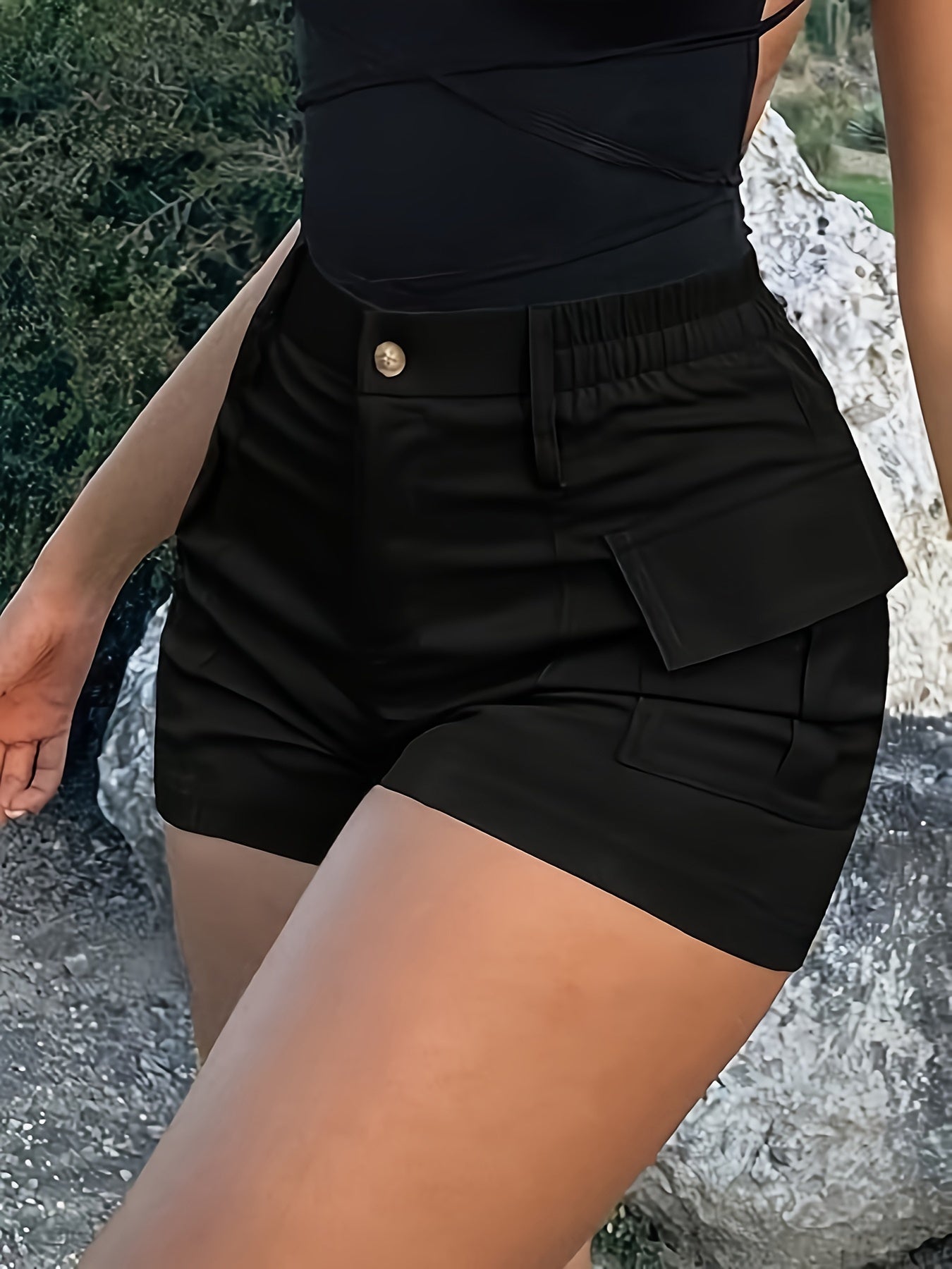 Women's Casual Street Trend High Waist With Pockets Skinny Stretch Shorts Women - Veloxea