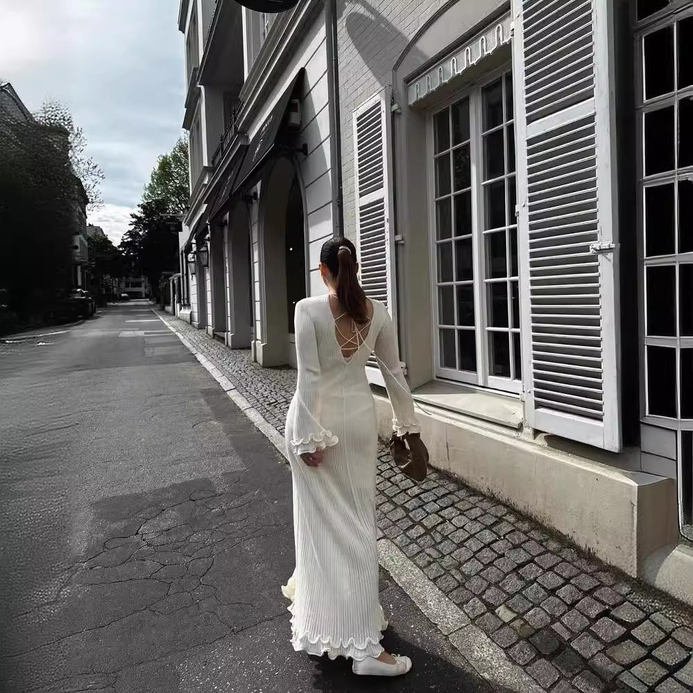 Autumn Solid Color Round Neck Slim Fit Dress