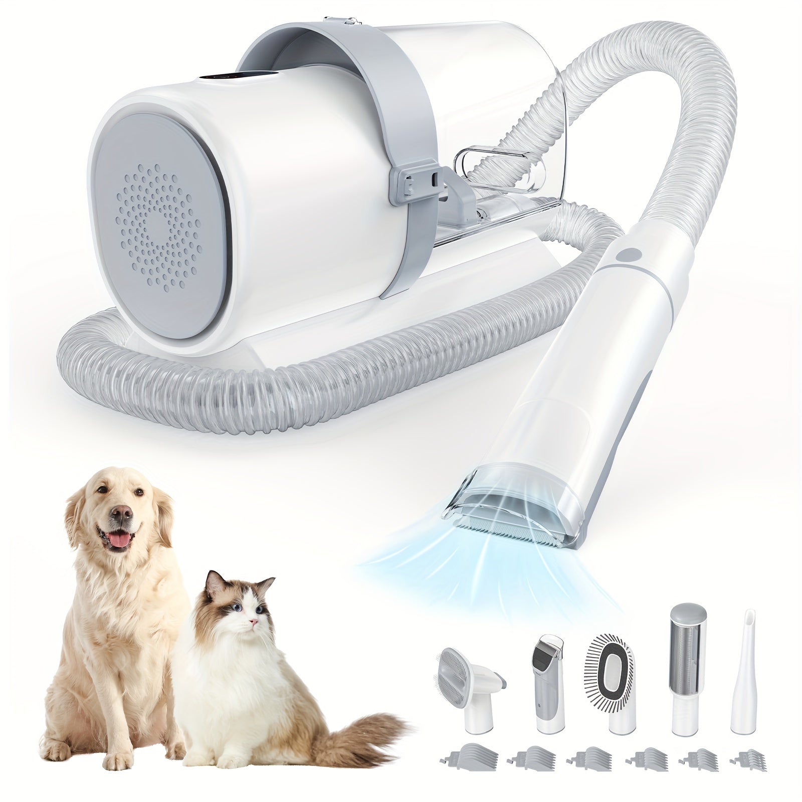 Vacuum Grooming Kit 5 in 1, Pet Vacuum Trimming Set, Strong Sunction Power 99% Pet Hair with Nozzle Head, Roller Brush Tools - Veloxea