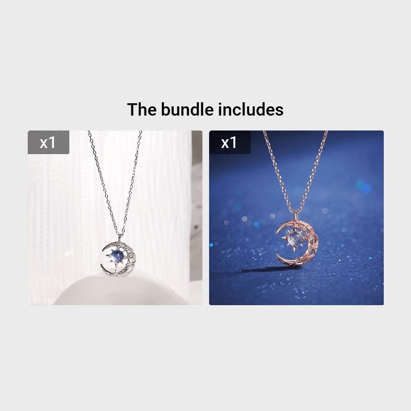 Moon Star Pendant Necklace Inlaid Shiny Moonstone Dainty Clavicle Chain For Women - Veloxea