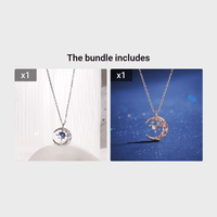 Moon Star Pendant Necklace Inlaid Shiny Moonstone Dainty Clavicle Chain For Women - Veloxea