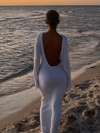 Slim Long-sleeved Ruffled Dress Sexy Hip-wrapped Back-less Knitted Dresses