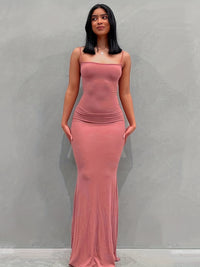 Solid Spaghetti Strap Dress, Sexy Sleeveless Bodycon Maxi Dress, Women's Clothing