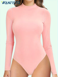 Women's Long Sleeve Tight Shapewear Autumn Faux High Neck Bodysuit Shirt Autumn And Winter Tops