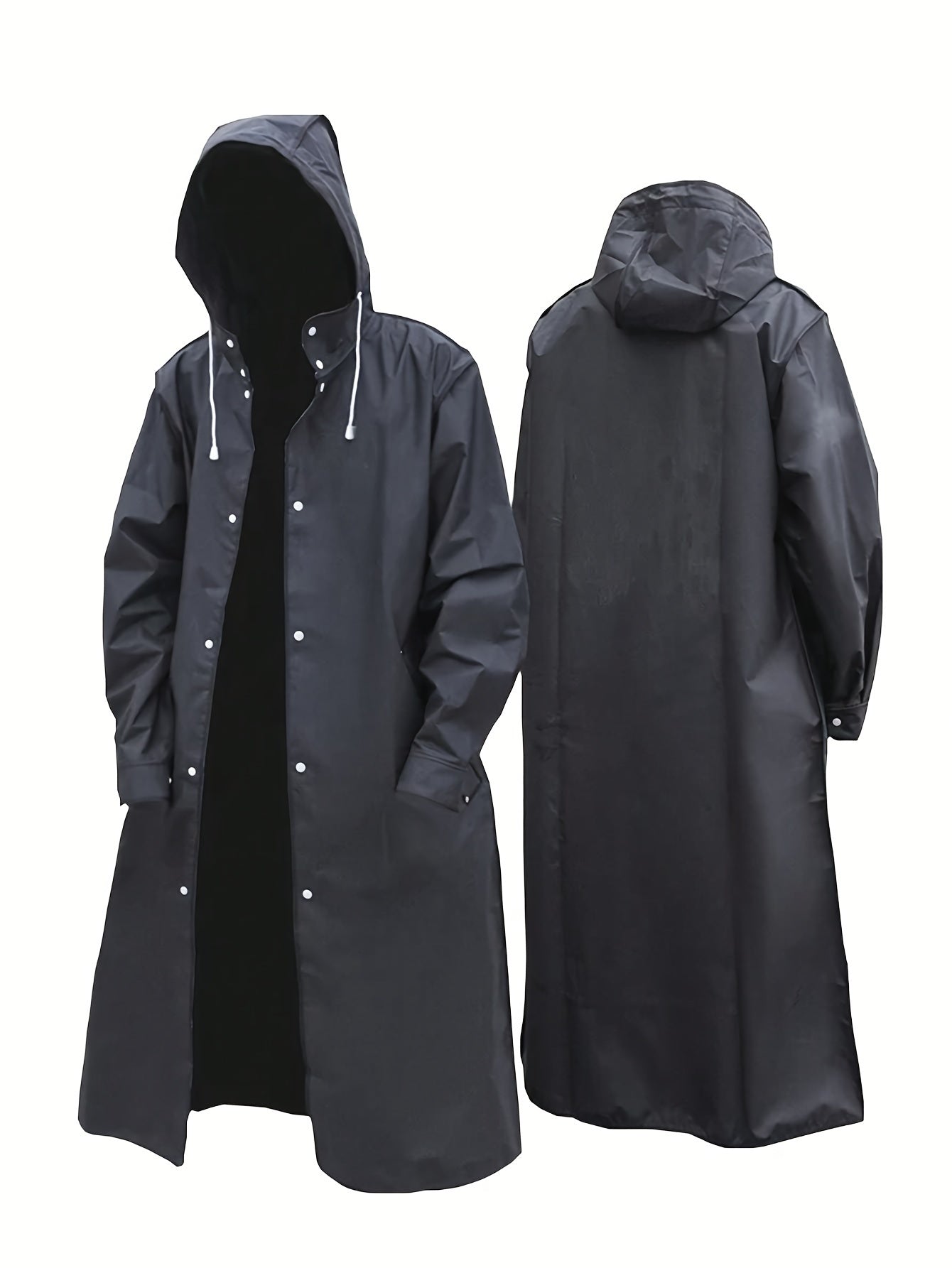 Unisex Hooded Raincoat, Casual Button Up Rain Poncho For Outdoor Raining Days - Veloxea