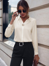 Solid Lapel Slim Shirt, Elegant Long Sleeve Shirt, Women's Clothing