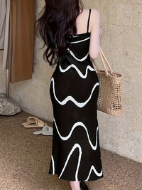 Striped Spaghetti Strap Knitted Dress, Elegant Slim Cami Dress, Women's Clothing