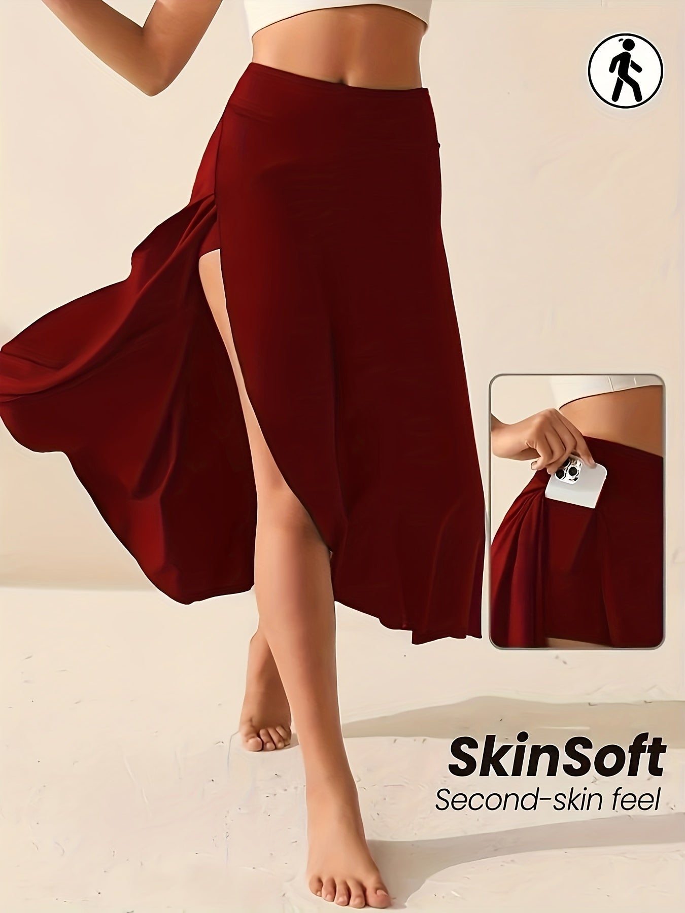 Women's Casual Sports Long Skirt Build-in Shorts, Solid Color, Women's Activewear - Veloxea