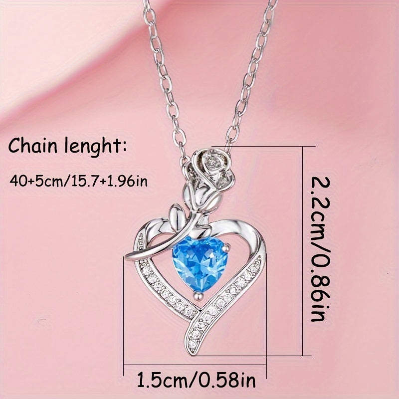 1 Piece Rose Heart Pendant Necklace, Flower Necklace, Birthday Gift, Anniversary Gift For Daughter, Mom, Grandma, Y2k Mother's Day Gift - Veloxea