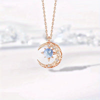 Moon Star Pendant Necklace Inlaid Shiny Moonstone Dainty Clavicle Chain For Women - Veloxea