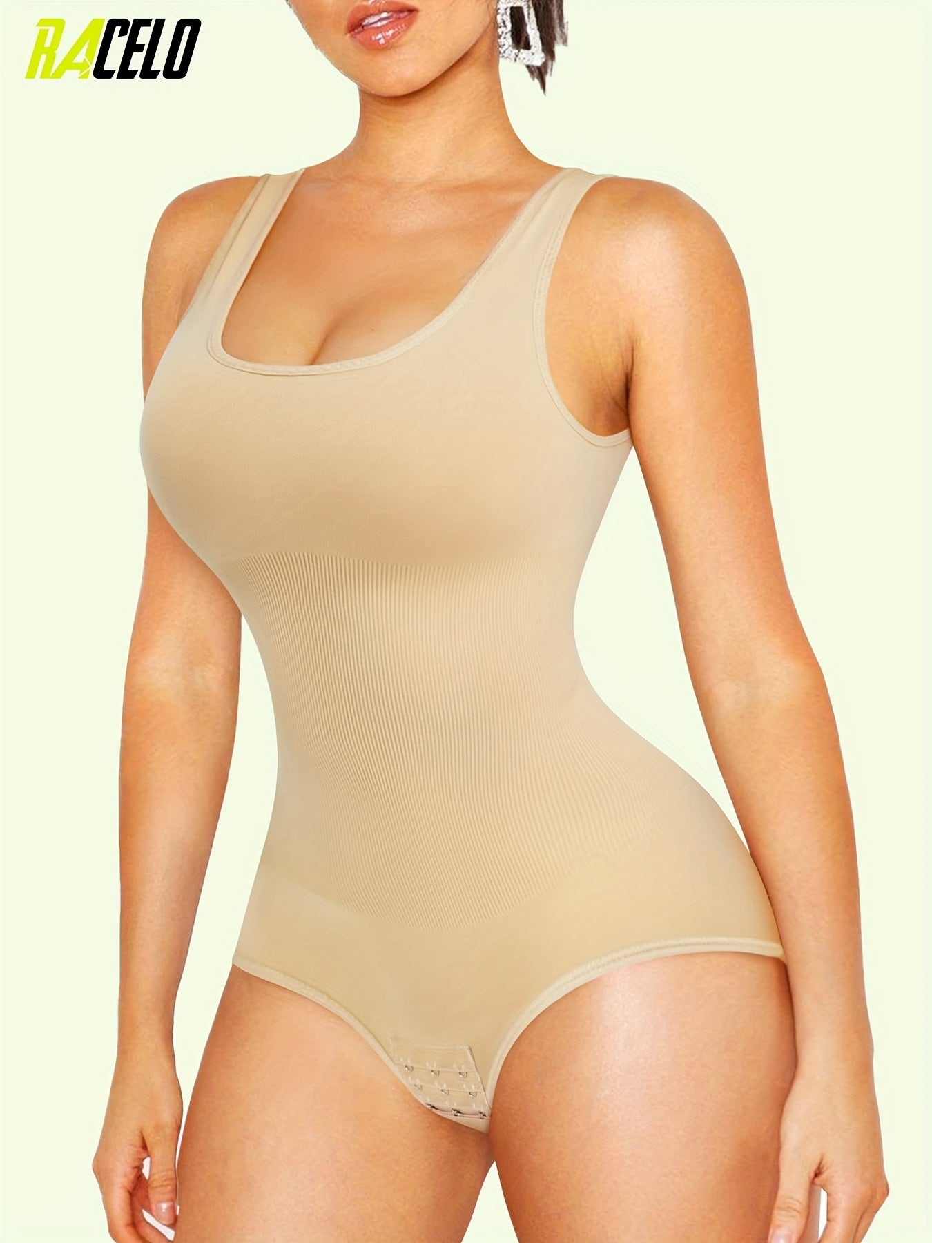 Racelo Shape Wear Bodysuit For Women Waist Trainer Tummy Control Full Body Shaper Seamless Scoop Neck Jumpsuit