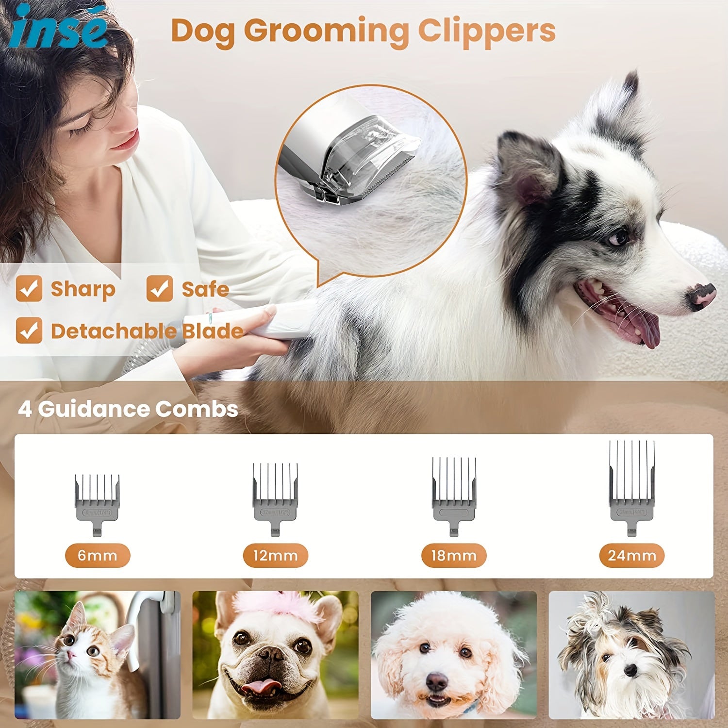INSE P20 Pet Grooming Vacuum Cleaner, 17KPa powerful suction power, 5-in-1 multifunctional  hair vacuum cleaner - Veloxea