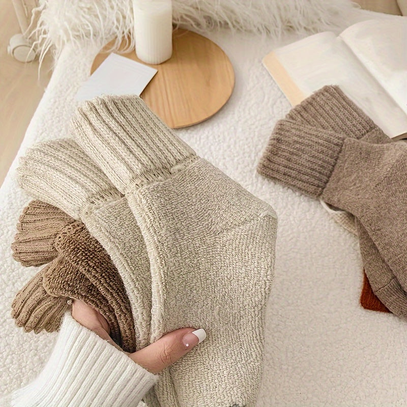5 Pairs Simple Solid Thickened Socks, Comfy & Soft Unisex Mid Tube Socks, Women's Stockings & Hosiery - Veloxea