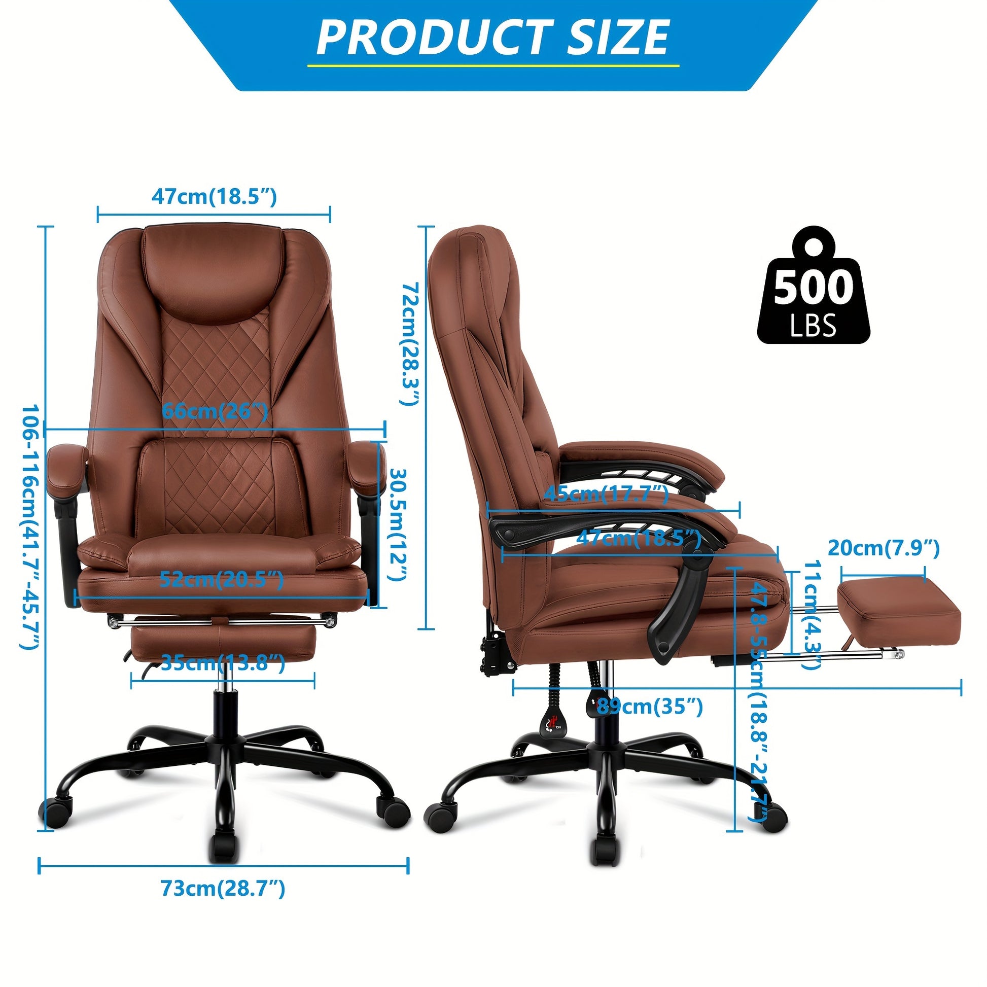 Actflame Executive Office Chair with Footrest, Big and Tall Reclining Leather Chair, High Back Ergonomic Desk Computer Game Chair for Home Office - Veloxea