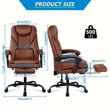 Actflame Executive Office Chair with Footrest, Big and Tall Reclining Leather Chair, High Back Ergonomic Desk Computer Game Chair for Home Office - Veloxea