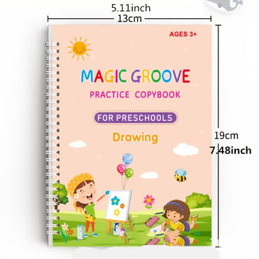4pcs/Pack Large Reusable Handwriting Practice Copybook Comfy Tracing Sight Words Grooves Magic Practice Workbook Set (4 Books + 1 Pen + 5 Refills + 1 Pen Grip) halloween christmas gift - Veloxea
