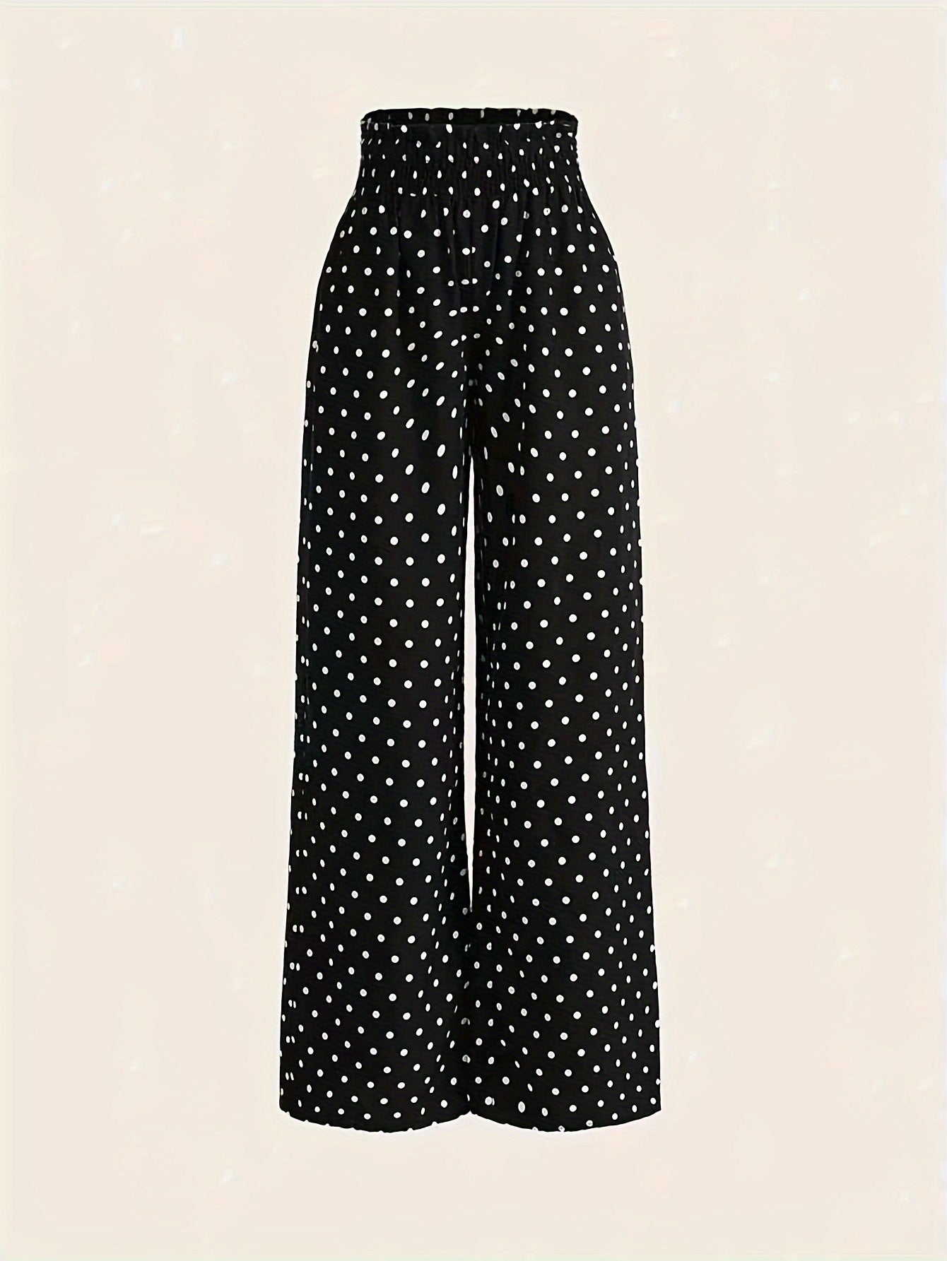 Polka-dot Print Wide Leg Pants, Casual Elastic Waist Loose Pants For Spring & Summer, Women's Clothing