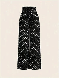 Polka-dot Print Wide Leg Pants, Casual Elastic Waist Loose Pants For Spring & Summer, Women's Clothing